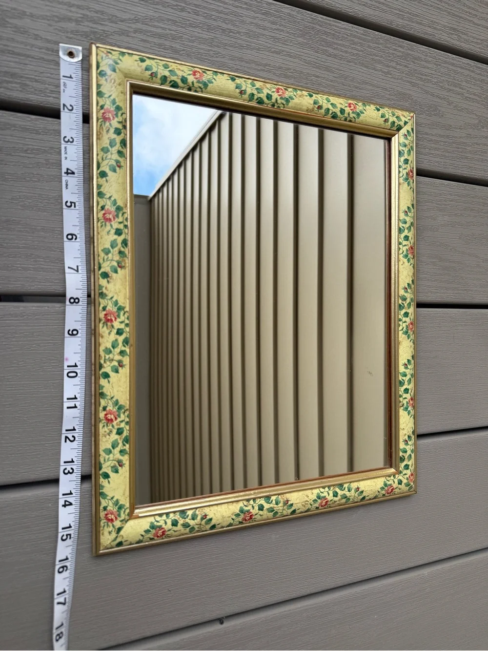 Vintage Floral Gold Wall Mirror Cottagecore Grandmillennial 13” x 16”